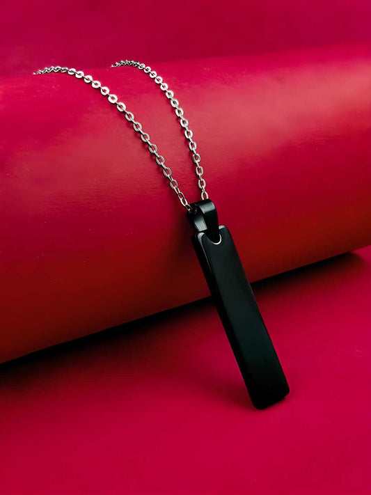 Black Stainless Steel Vertical Bar Pendant adjustable Necklace chain